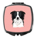 Checkerboard Pink Border Collie Compact Mirror Decorative Travel Makeup Mirror for Women Girls Gifts Pocket Makeup Mirror Folding Handheld