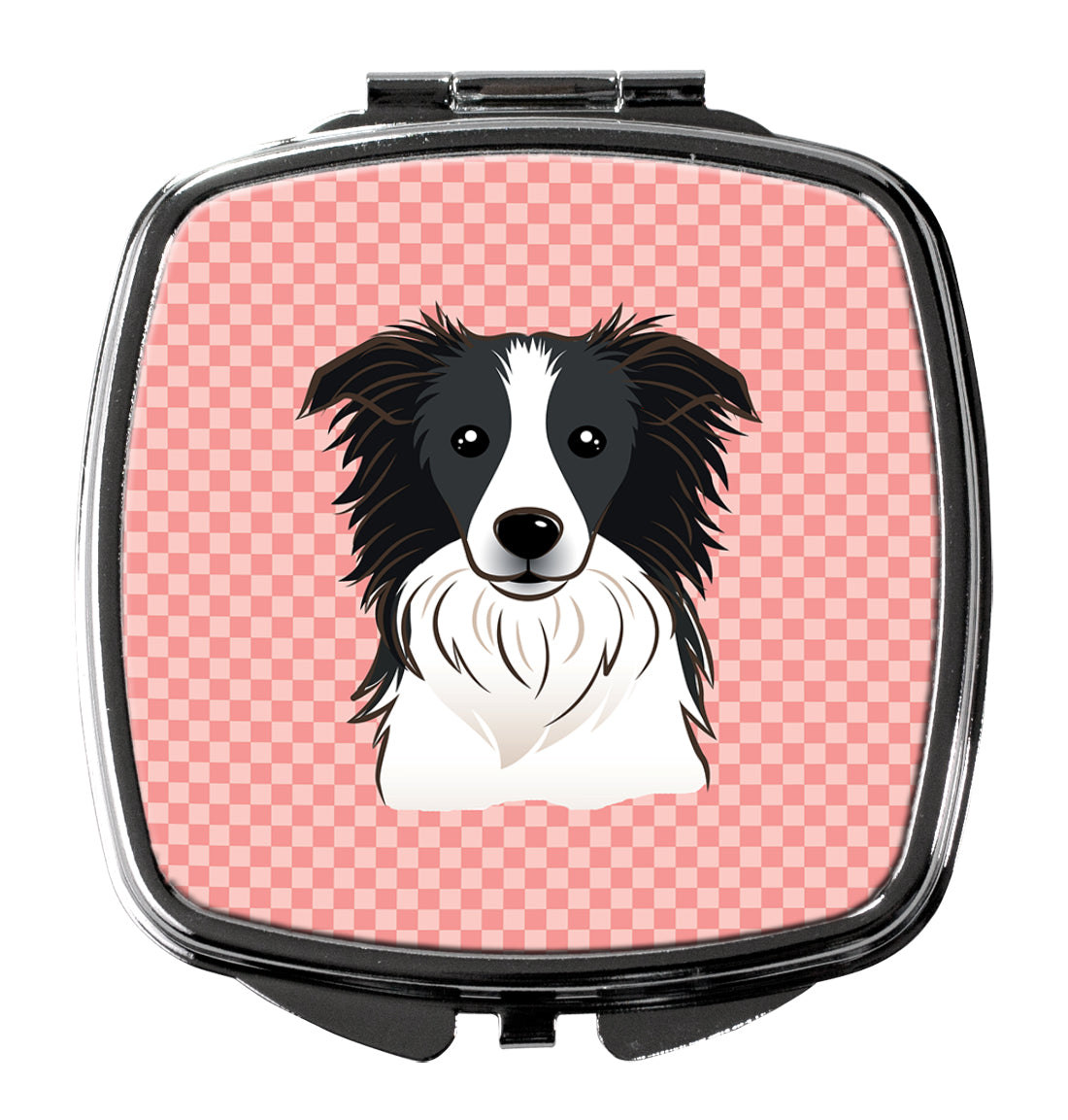 Checkerboard Pink Border Collie Compact Mirror Decorative Travel Makeup Mirror for Women Girls Gifts Pocket Makeup Mirror Folding Handheld