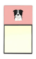 Checkerboard Pink Border Collie Watercolor Sticky Note Holder Refillable Dispenser Desk Accessory 3x3 Pad Gift