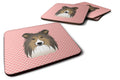 Checkerboard Pink Sheltie Foam Coasters Set of 4 Cup Coasters for Indoor Outdoor, Tabletop Protection, Anti Slip, Mouse pad Material