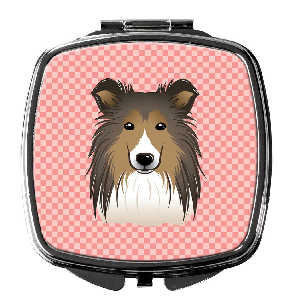 Checkerboard Pink Sheltie Compact Mirror Decorative Travel Makeup Mirror for Women Girls Gifts Pocket Makeup Mirror Folding Handheld