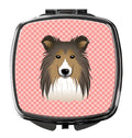 Checkerboard Pink Sheltie Compact Mirror Decorative Travel Makeup Mirror for Women Girls Gifts Pocket Makeup Mirror Folding Handheld