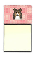 Checkerboard Pink Sheltie Watercolor Sticky Note Holder Refillable Dispenser Desk Accessory 3x3 Pad Gift