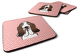 Checkerboard Pink Basset Hound Foam Coasters Set of 4 Cup Coasters for Indoor Outdoor, Tabletop Protection, Anti Slip, Mouse pad Material