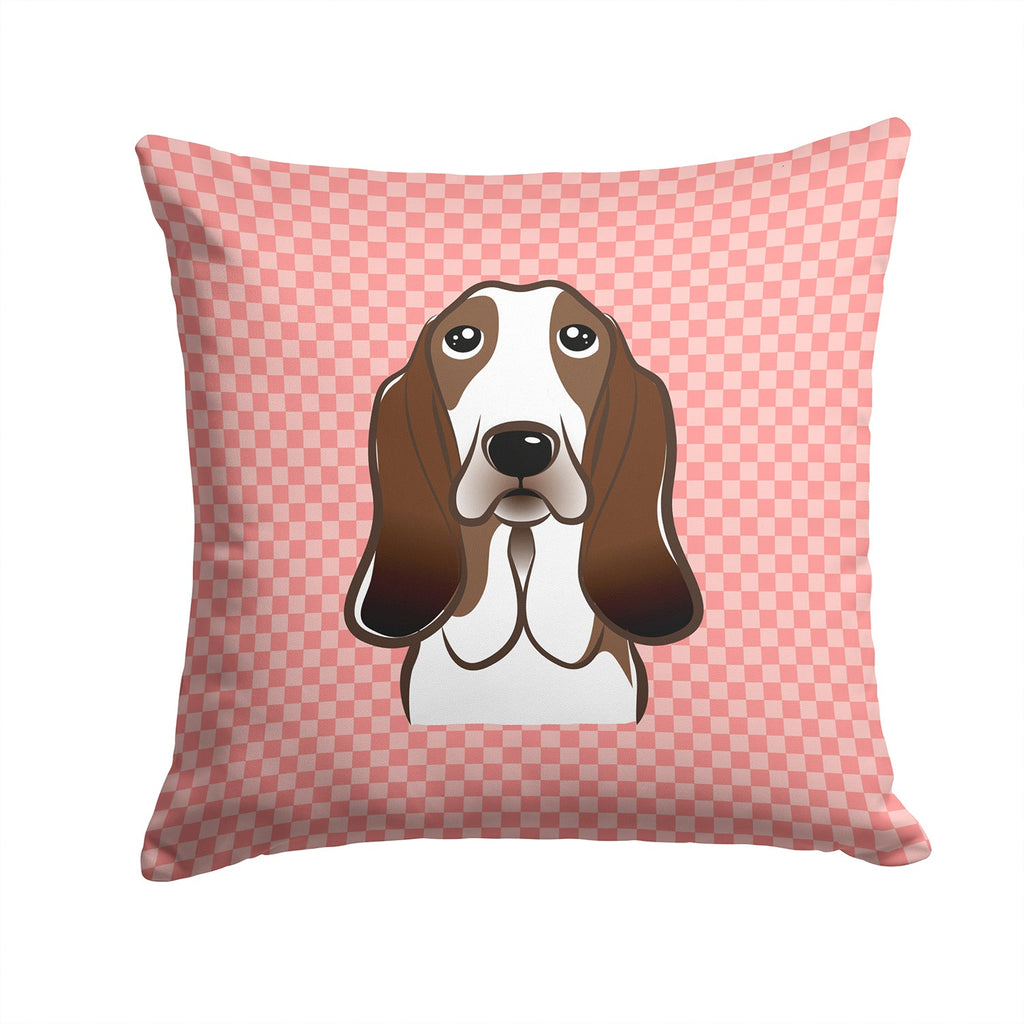 Checkerboard Pink Basset Hound Decorative Throw Pillow 14x14 Indoor Outdoor Accent Cushion, Fabric Cover with Insert for Sofa, Bed, Porch & Living Room