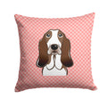 Checkerboard Pink Basset Hound Decorative Throw Pillow 14x14 Indoor Outdoor Accent Cushion, Fabric Cover with Insert for Sofa, Bed, Porch & Living Room