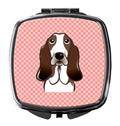 Checkerboard Pink Basset Hound Compact Mirror Decorative Travel Makeup Mirror for Women Girls Gifts Pocket Makeup Mirror Folding Handheld