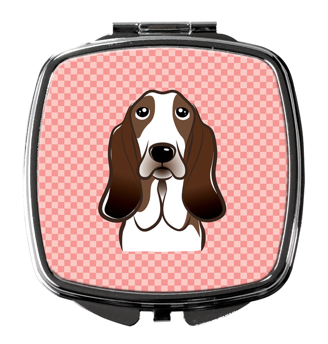 Checkerboard Pink Basset Hound Compact Mirror Decorative Travel Makeup Mirror for Women Girls Gifts Pocket Makeup Mirror Folding Handheld