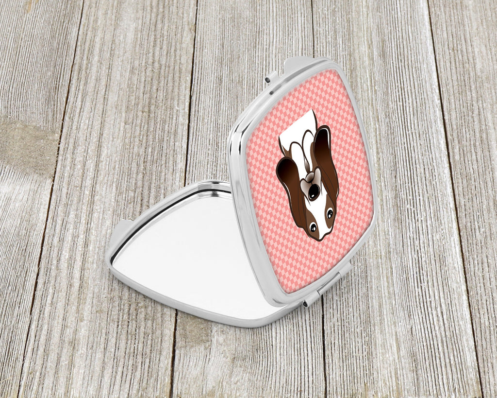 Checkerboard Pink Basset Hound Compact Mirror Decorative Travel Makeup Mirror for Women Girls Gifts Pocket Makeup Mirror Folding Handheld