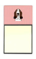 Checkerboard Pink Basset Hound Watercolor Sticky Note Holder Refillable Dispenser Desk Accessory 3x3 Pad Gift