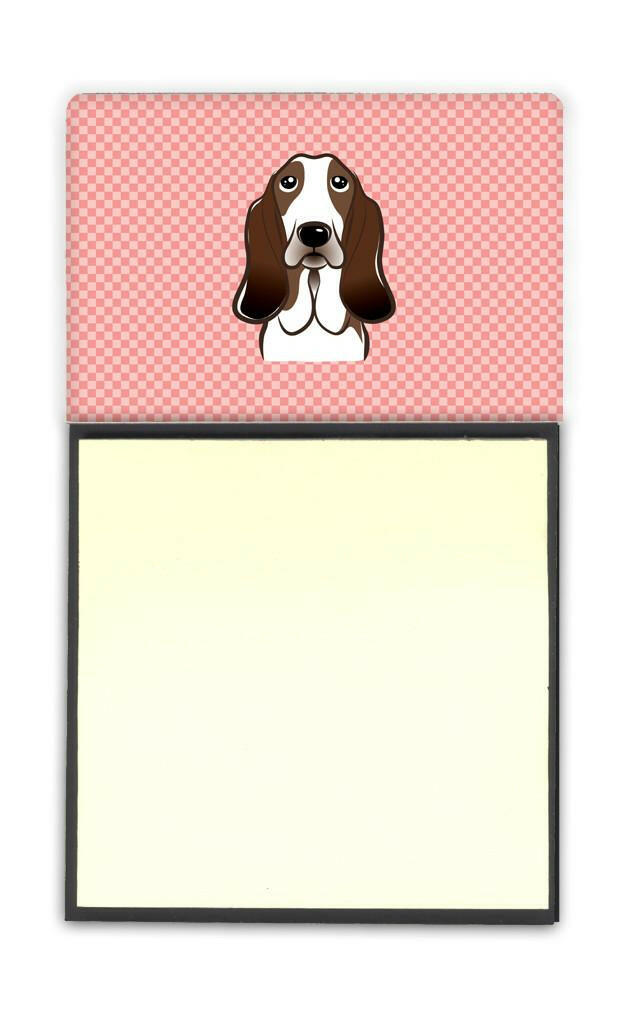 Checkerboard Pink Basset Hound Watercolor Sticky Note Holder Refillable Dispenser Desk Accessory 3x3 Pad Gift