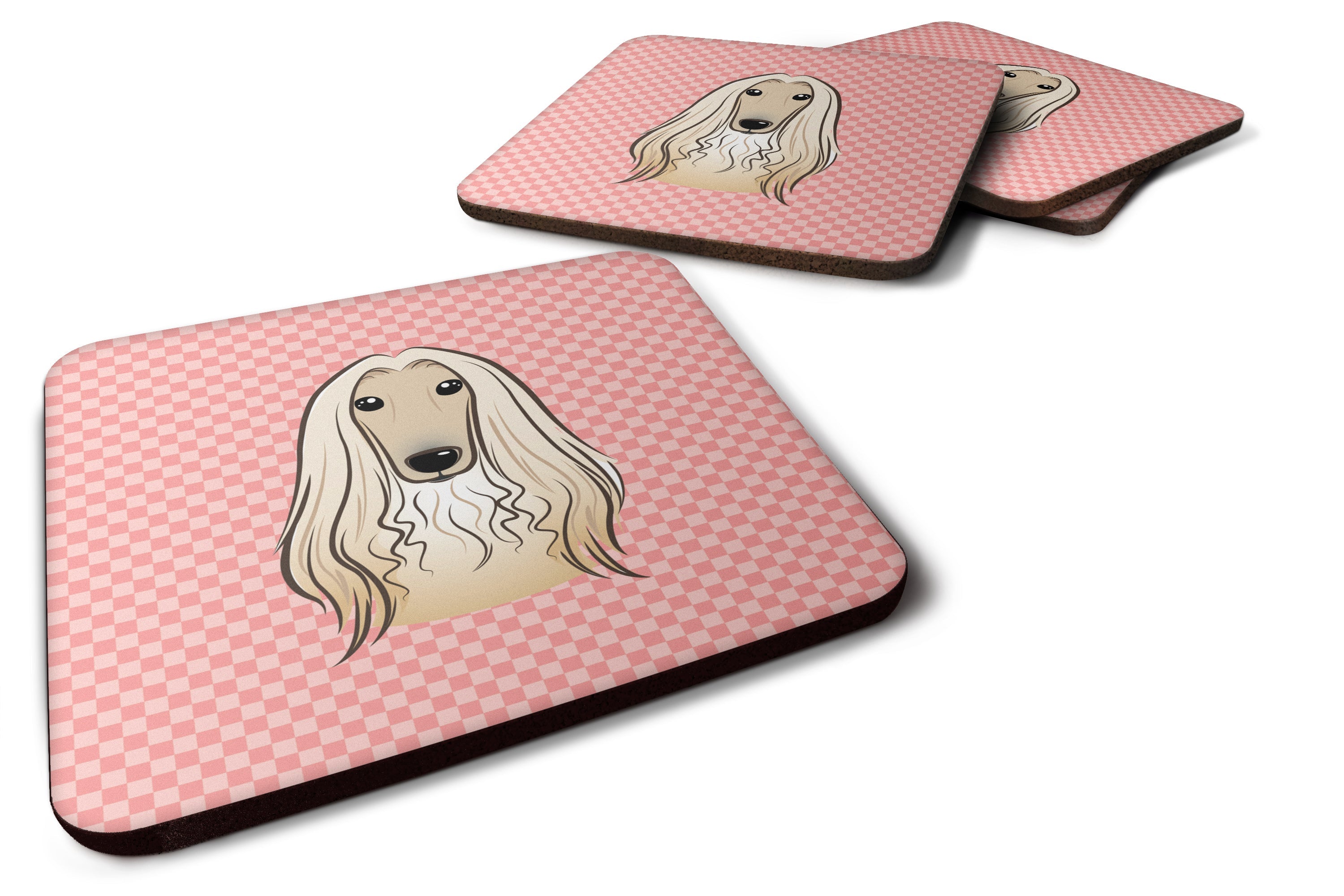 Checkerboard Pink Afghan Hound Foam Coasters Set of 4 Cup Coasters for Indoor Outdoor, Tabletop Protection, Anti Slip, Mouse pad Material