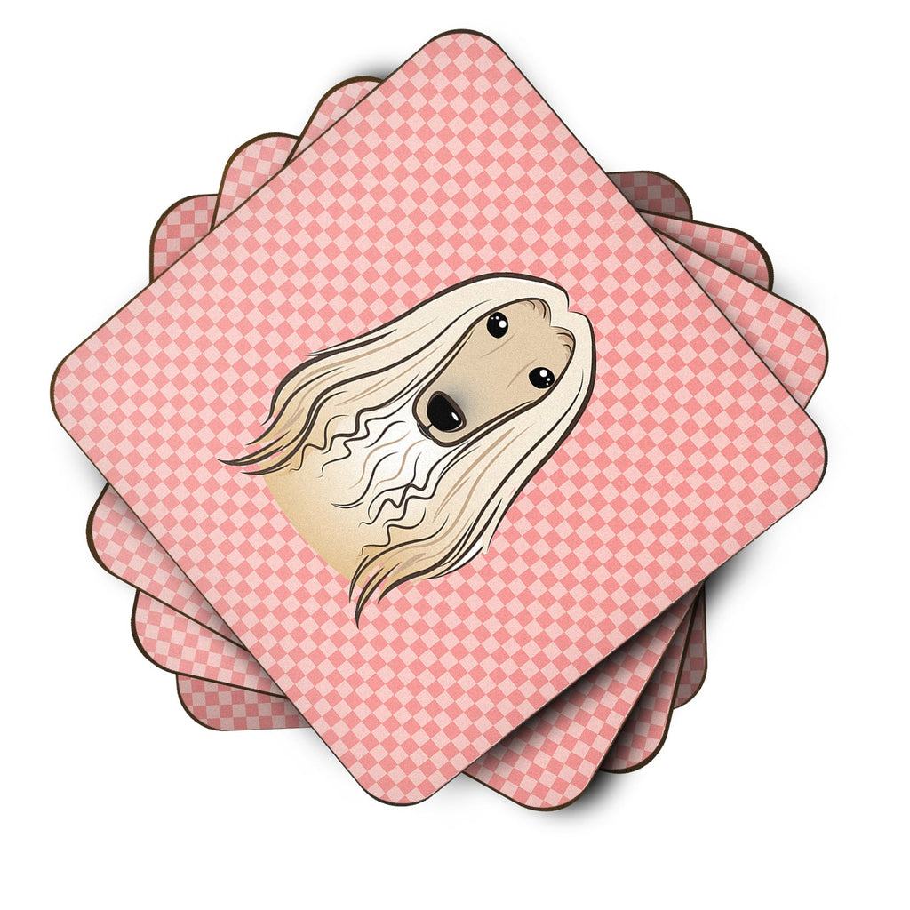 Checkerboard Pink Afghan Hound Foam Coasters Set of 4 Cup Coasters for Indoor Outdoor, Tabletop Protection, Anti Slip, Mouse pad Material