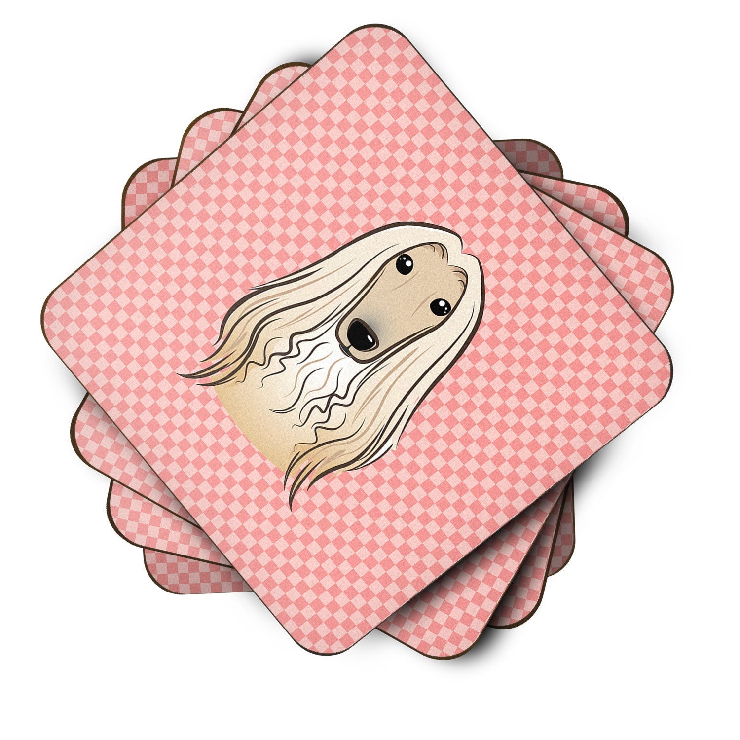 Checkerboard Pink Afghan Hound Foam Coasters Set of 4 Cup Coasters for Indoor Outdoor, Tabletop Protection, Anti Slip, Mouse pad Material