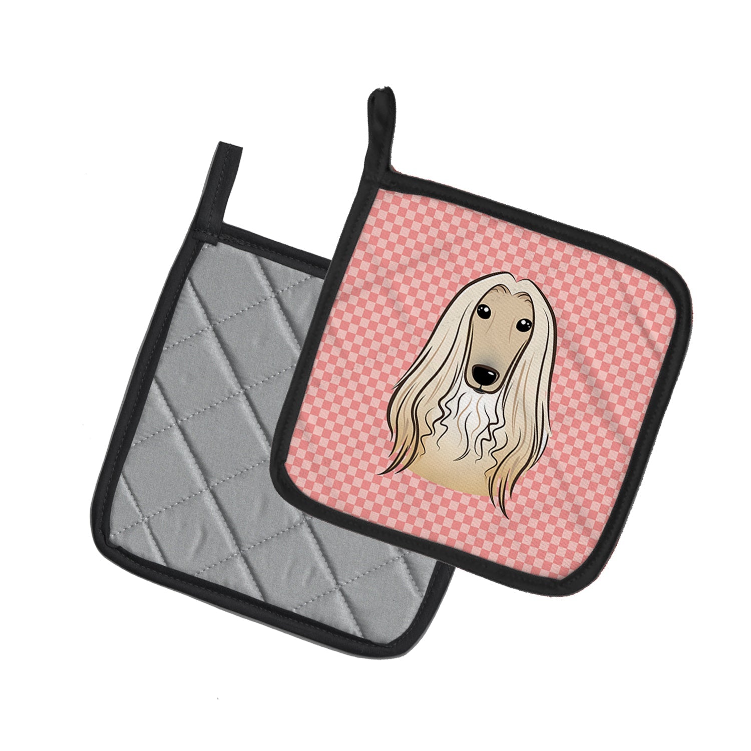 Checkerboard Pink Afghan Hound Pot Holder Set of 2 Heat Resistant Quilted Hot Pads 7.5 x 7.5 Inch, Insulated Kitchen Trivets for Cooking & Baking