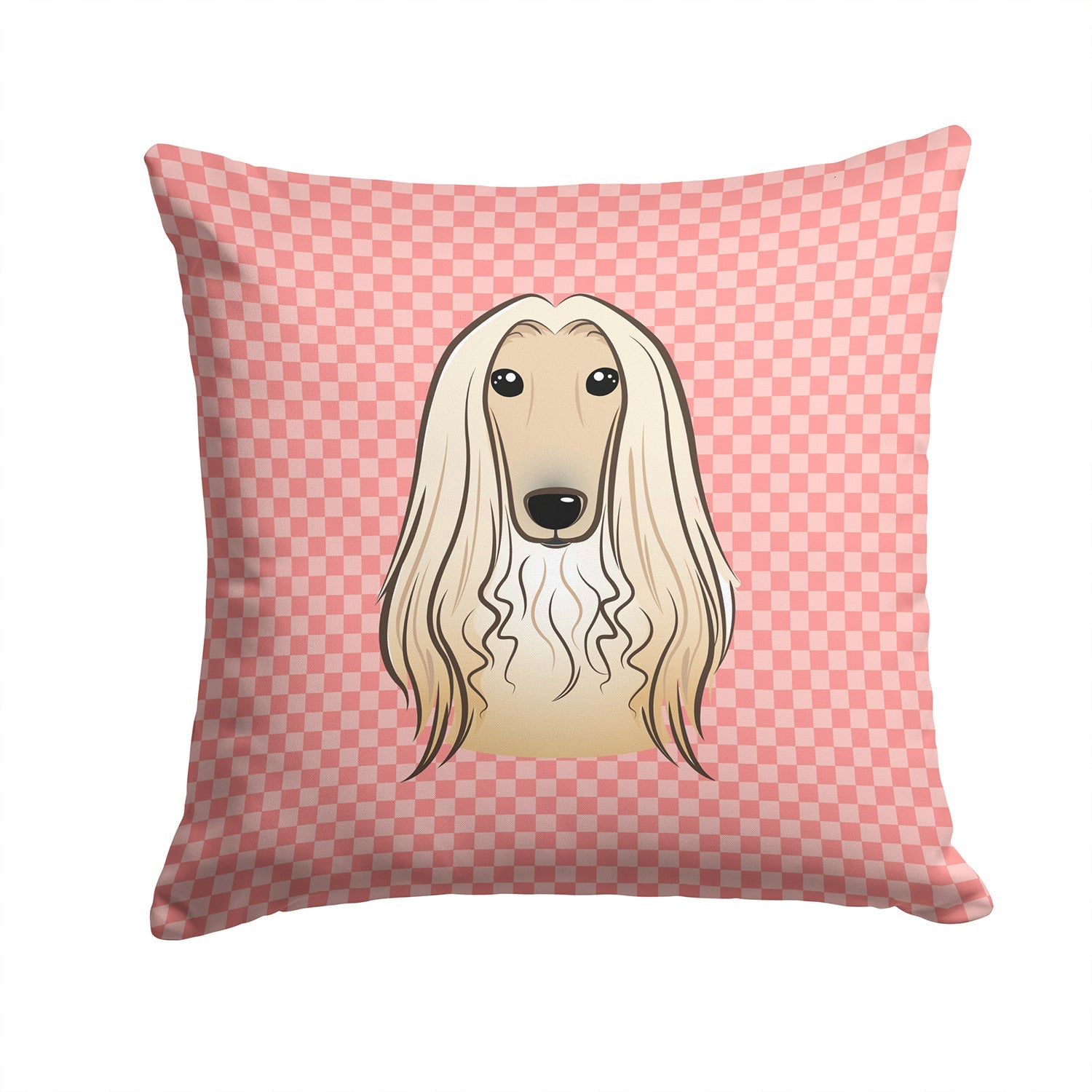 Checkerboard Pink Afghan Hound Decorative Throw Pillow 14x14 Indoor Outdoor Accent Cushion, Fabric Cover with Insert for Sofa, Bed, Porch & Living Room
