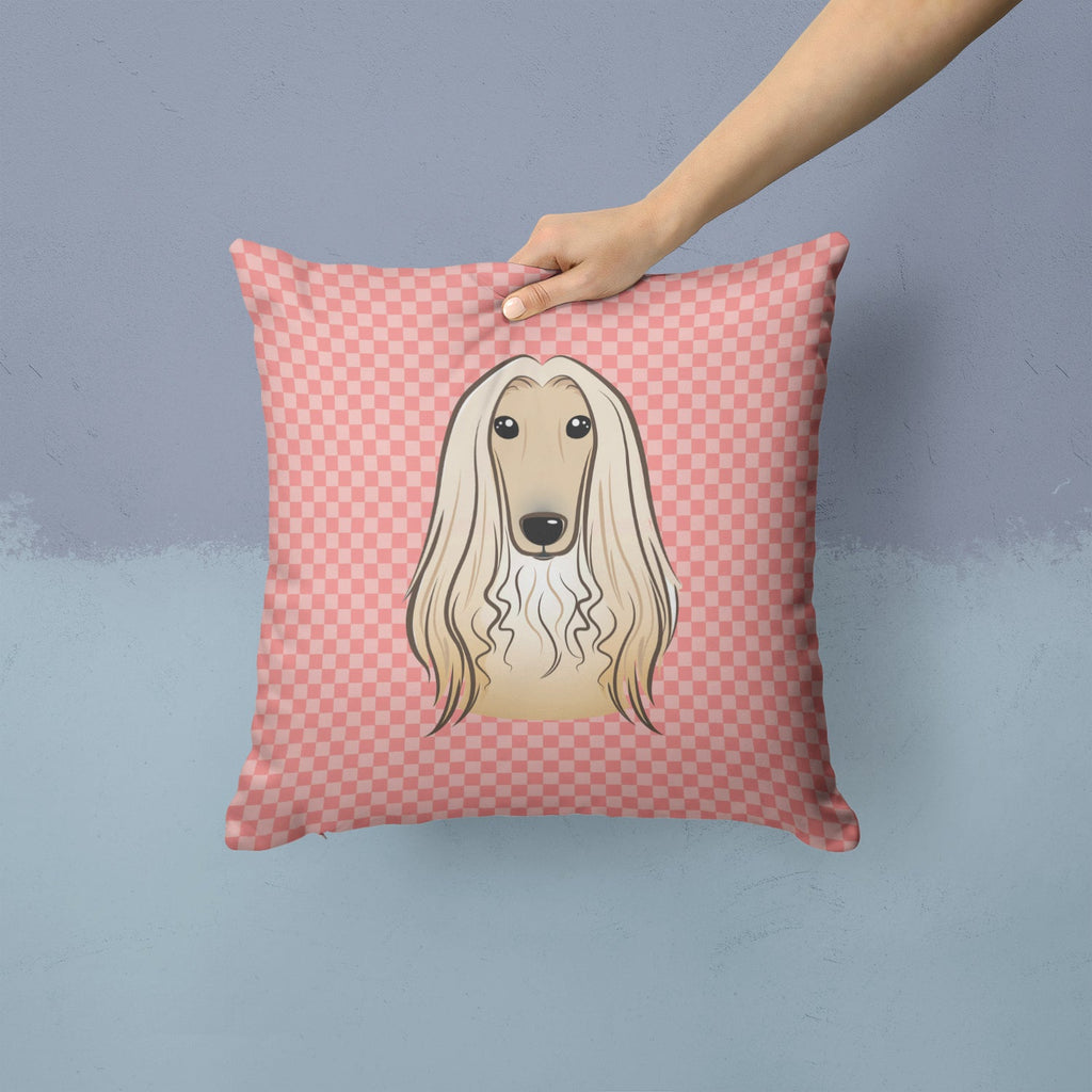 Checkerboard Pink Afghan Hound Decorative Throw Pillow 14x14 Indoor Outdoor Accent Cushion, Fabric Cover with Insert for Sofa, Bed, Porch & Living Room