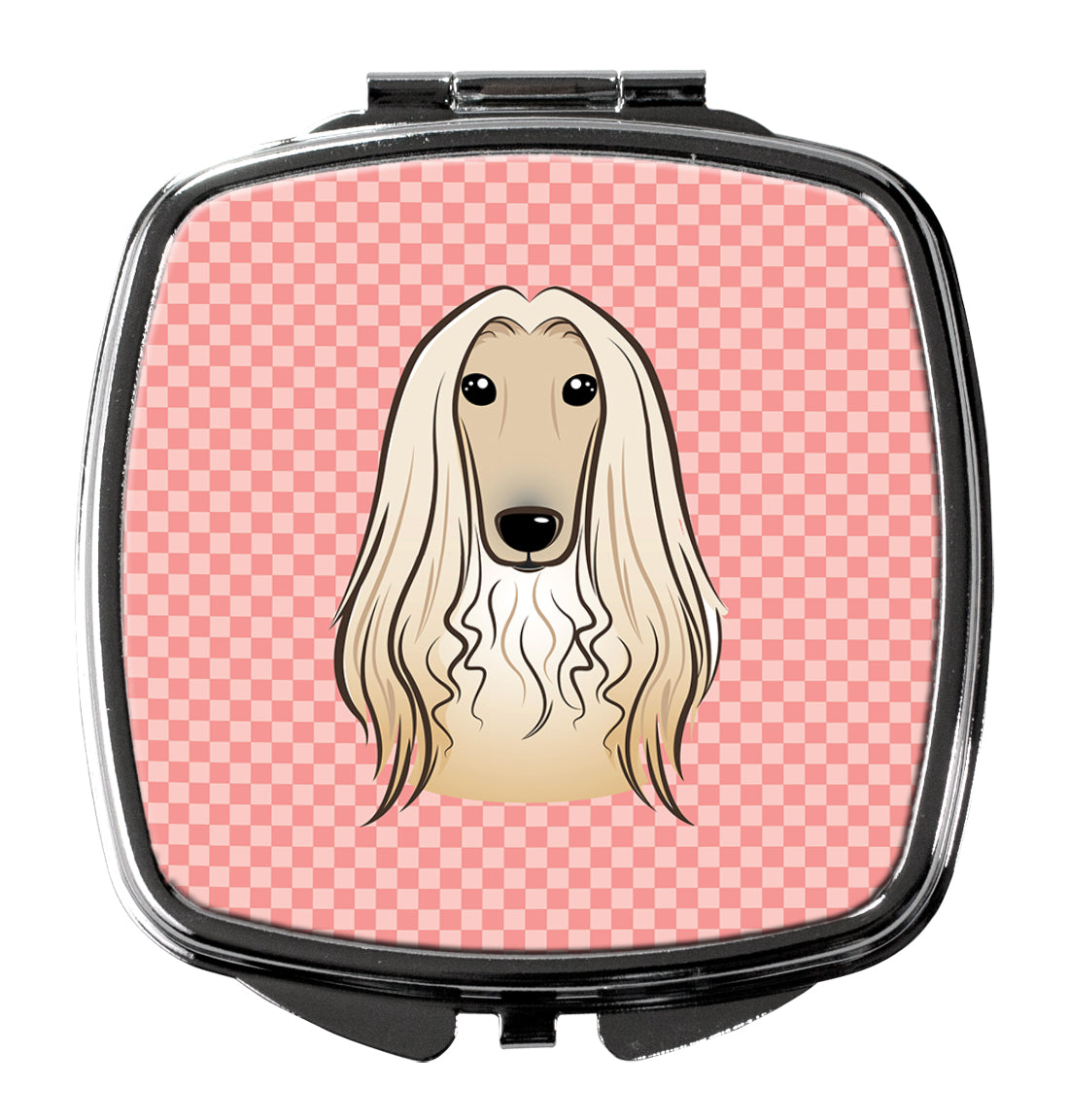 Checkerboard Pink Afghan Hound Compact Mirror Decorative Travel Makeup Mirror for Women Girls Gifts Pocket Makeup Mirror Folding Handheld