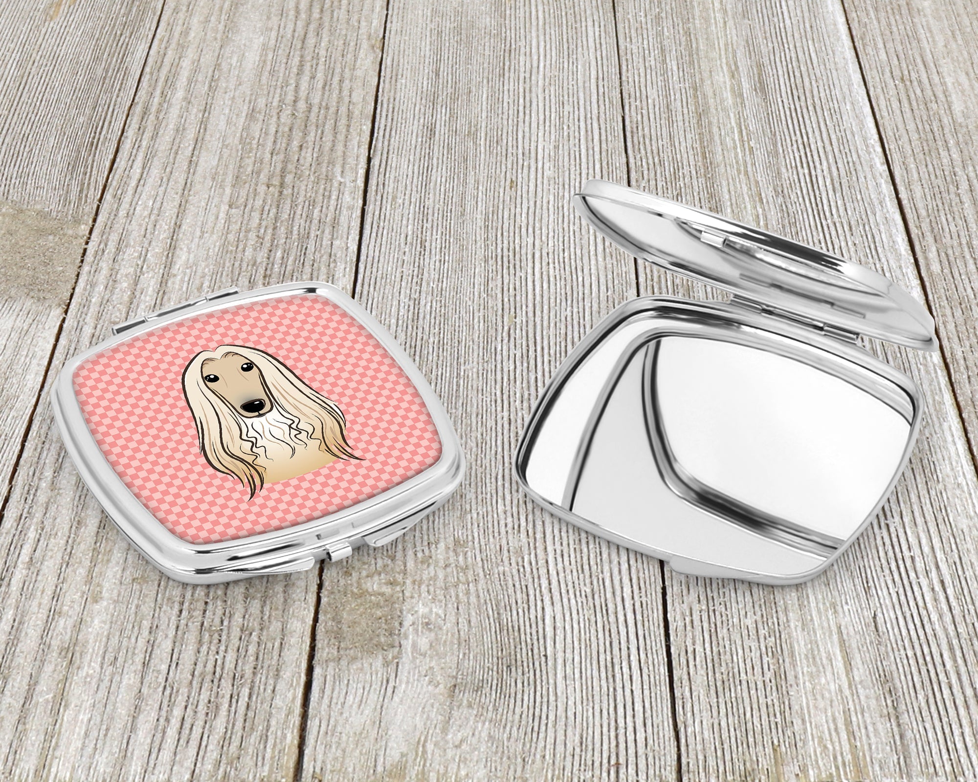 Checkerboard Pink Afghan Hound Compact Mirror Decorative Travel Makeup Mirror for Women Girls Gifts Pocket Makeup Mirror Folding Handheld