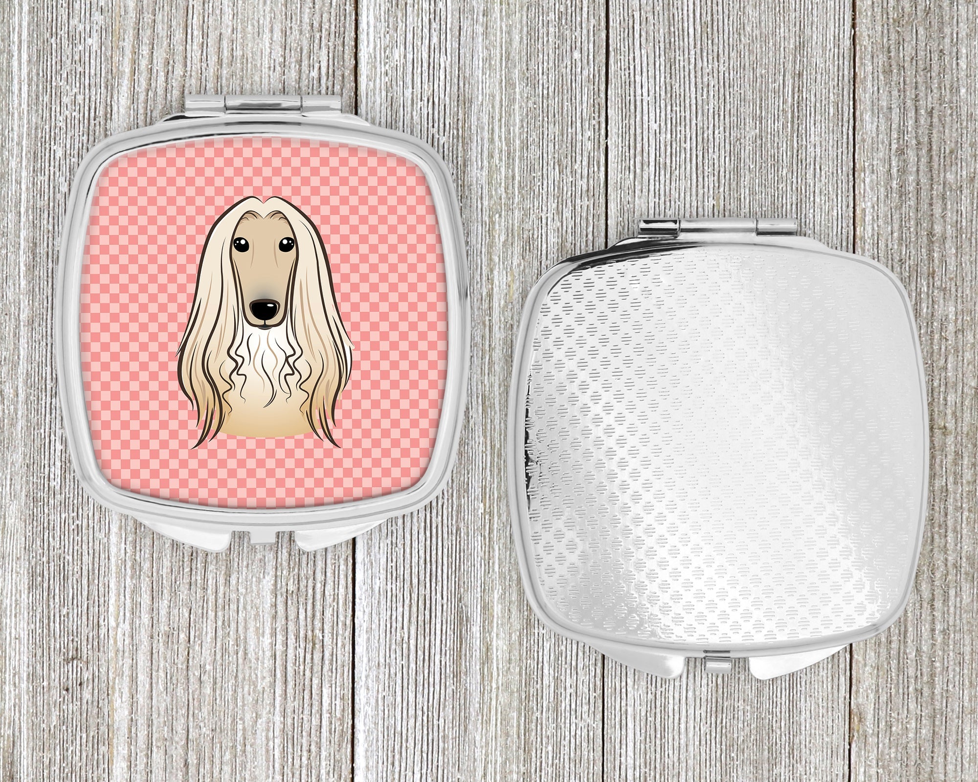 Checkerboard Pink Afghan Hound Compact Mirror Decorative Travel Makeup Mirror for Women Girls Gifts Pocket Makeup Mirror Folding Handheld