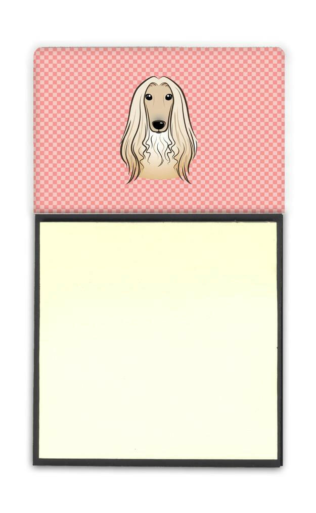 Checkerboard Pink Afghan Hound Watercolor Sticky Note Holder Refillable Dispenser Desk Accessory 3x3 Pad Gift