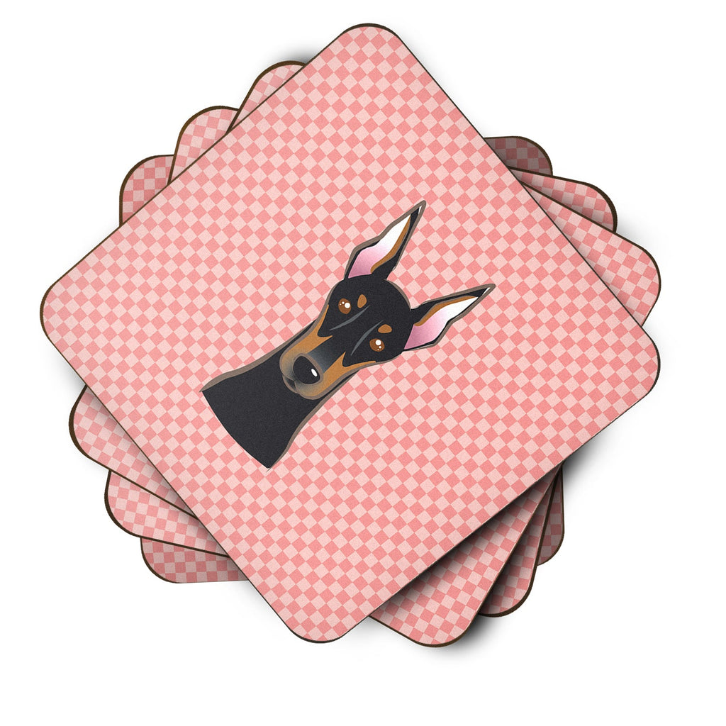 Checkerboard Pink Doberman Foam Coasters Set of 4 Cup Coasters for Indoor Outdoor, Tabletop Protection, Anti Slip, Mouse pad Material
