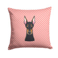 Checkerboard Pink Doberman Decorative Throw Pillow 14x14 Indoor Outdoor Accent Cushion, Fabric Cover with Insert for Sofa, Bed, Porch & Living Room