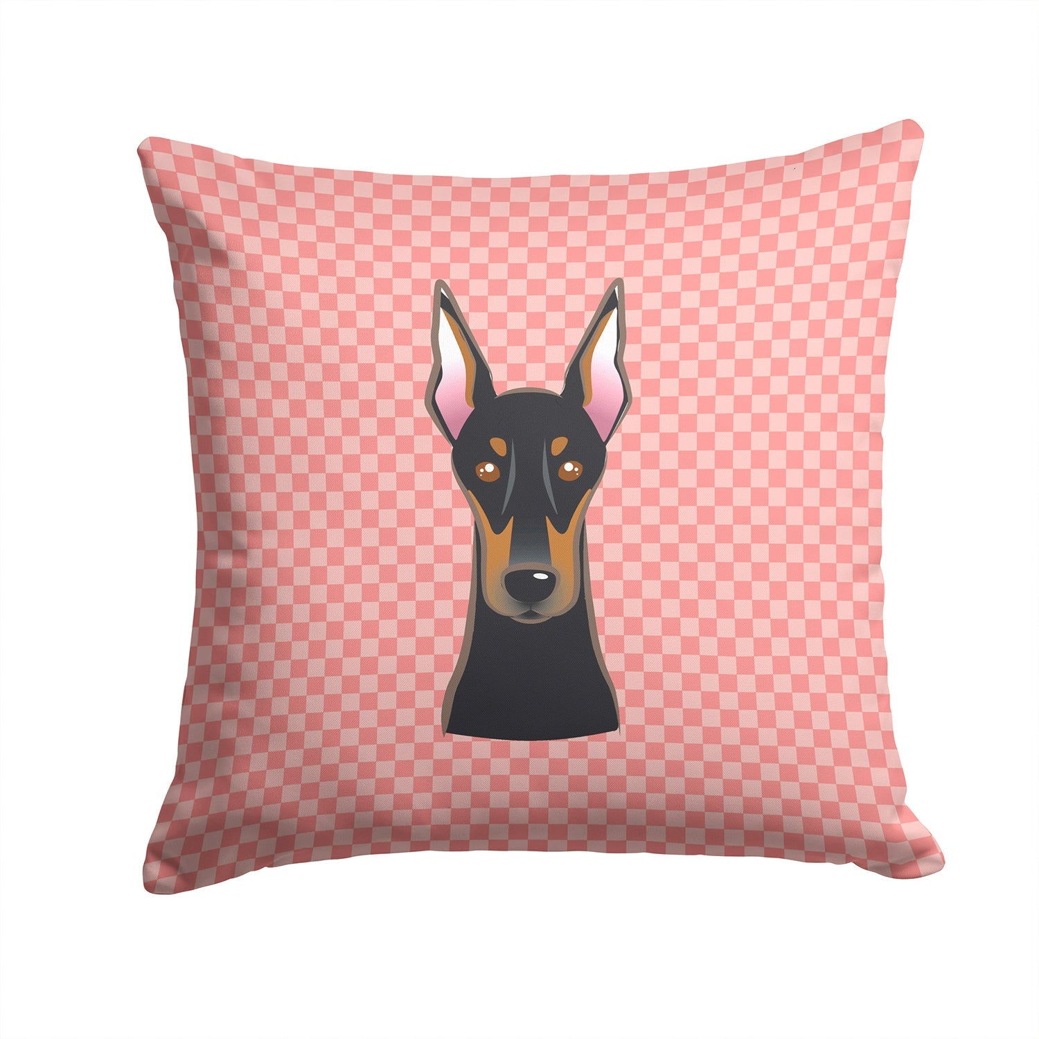 Checkerboard Pink Doberman Decorative Throw Pillow 14x14 Indoor Outdoor Accent Cushion, Fabric Cover with Insert for Sofa, Bed, Porch & Living Room