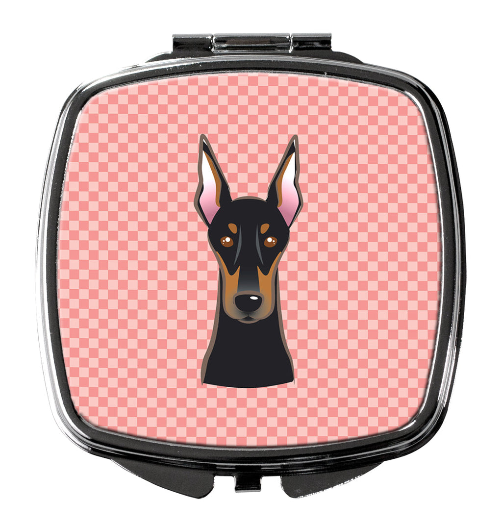 Checkerboard Pink Doberman Compact Mirror Decorative Travel Makeup Mirror for Women Girls Gifts Pocket Makeup Mirror Folding Handheld