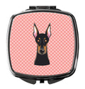 Checkerboard Pink Doberman Compact Mirror Decorative Travel Makeup Mirror for Women Girls Gifts Pocket Makeup Mirror Folding Handheld