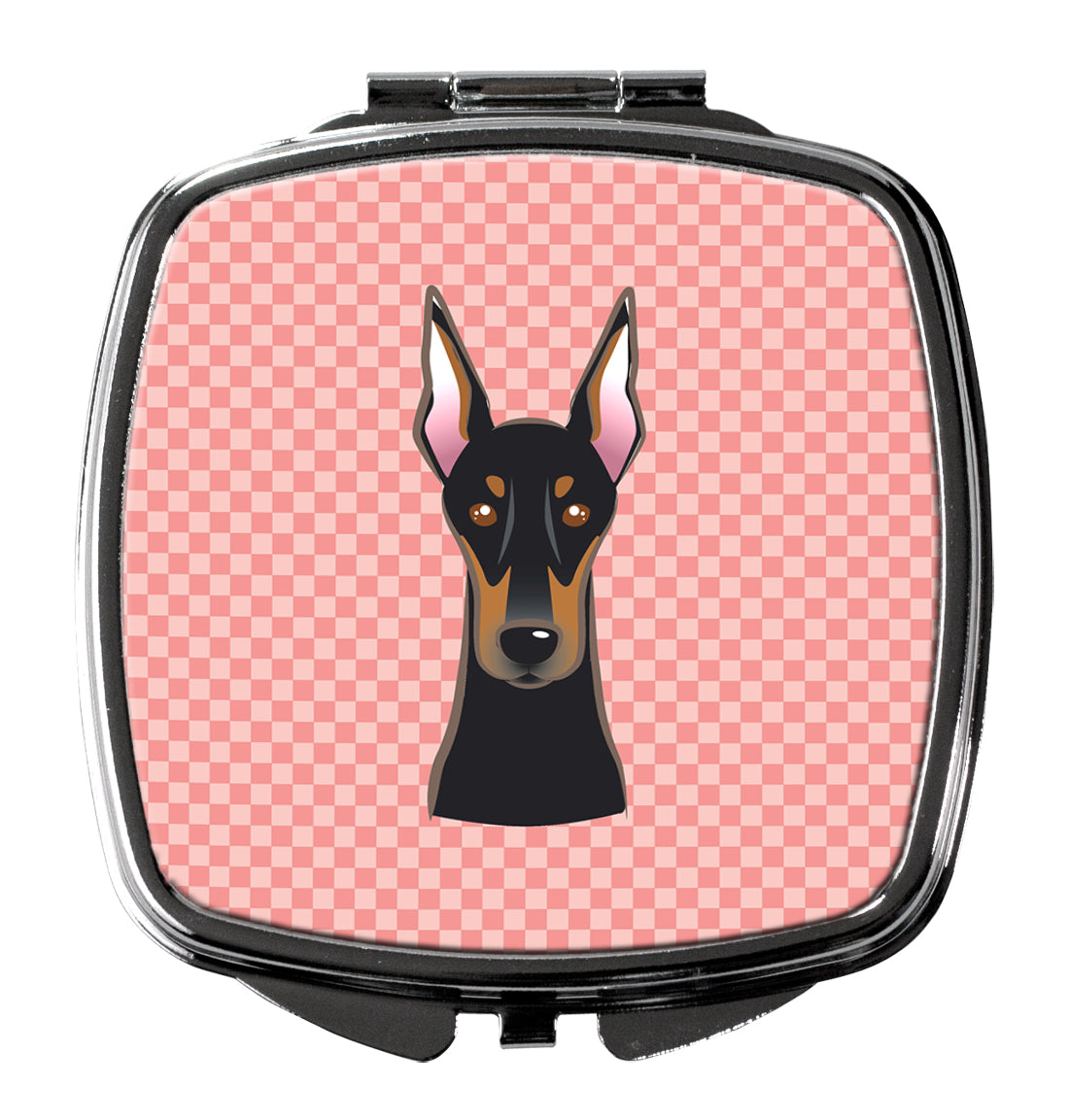 Checkerboard Pink Doberman Compact Mirror Decorative Travel Makeup Mirror for Women Girls Gifts Pocket Makeup Mirror Folding Handheld