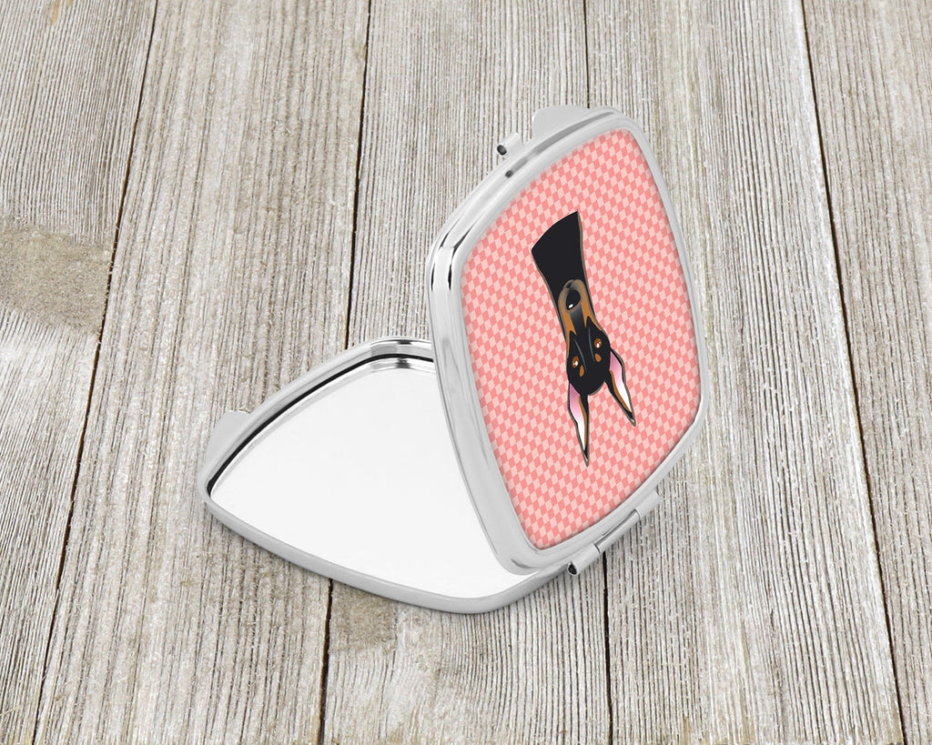 Checkerboard Pink Doberman Compact Mirror Decorative Travel Makeup Mirror for Women Girls Gifts Pocket Makeup Mirror Folding Handheld