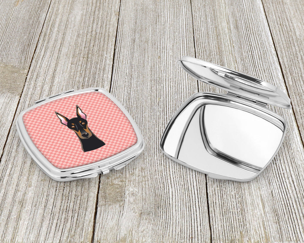 Checkerboard Pink Doberman Compact Mirror Decorative Travel Makeup Mirror for Women Girls Gifts Pocket Makeup Mirror Folding Handheld