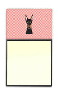 Checkerboard Pink Doberman Watercolor Sticky Note Holder Refillable Dispenser Desk Accessory 3x3 Pad Gift