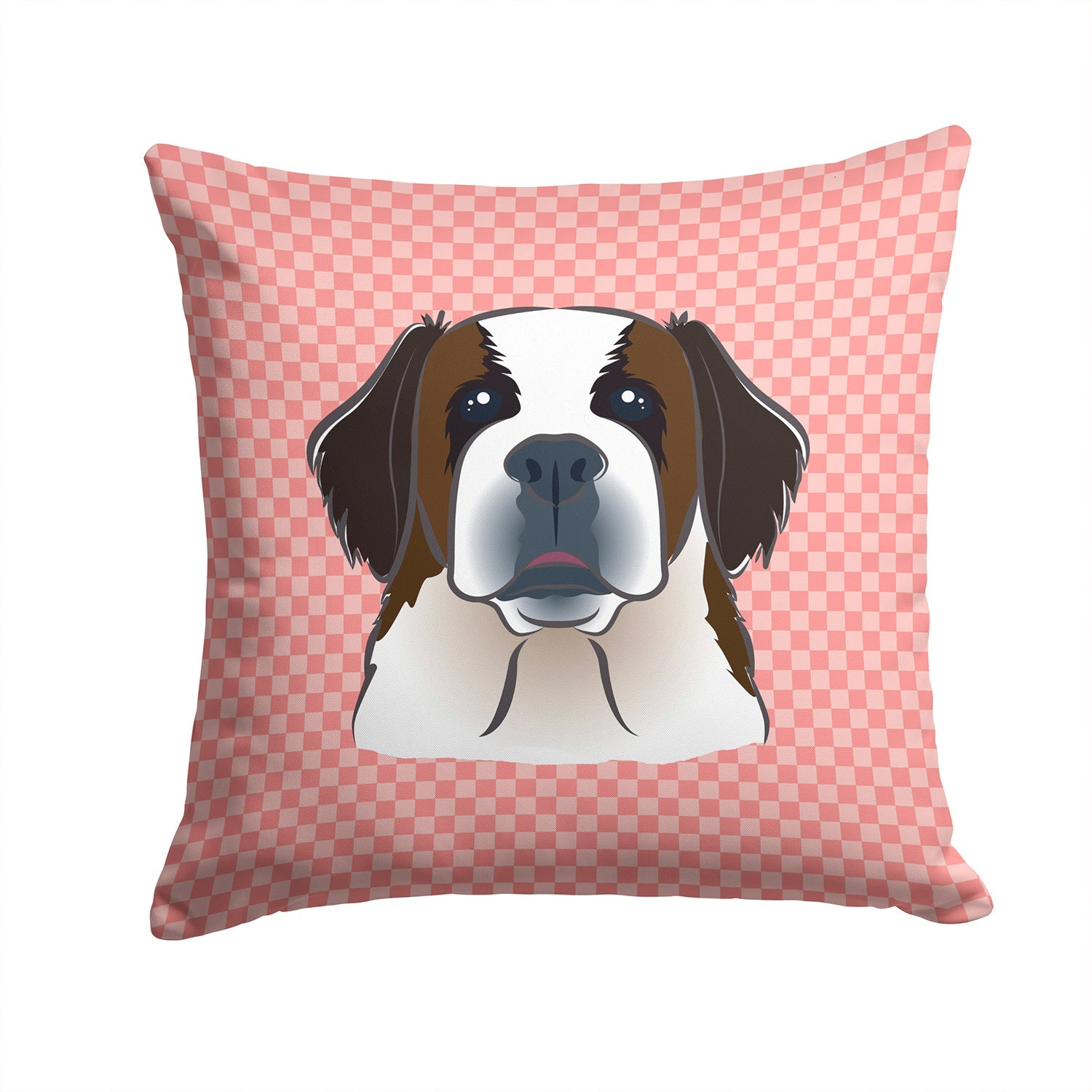 Checkerboard Pink Saint Bernard Decorative Throw Pillow 14x14 Indoor Outdoor Accent Cushion, Fabric Cover with Insert for Sofa, Bed, Porch & Living Room