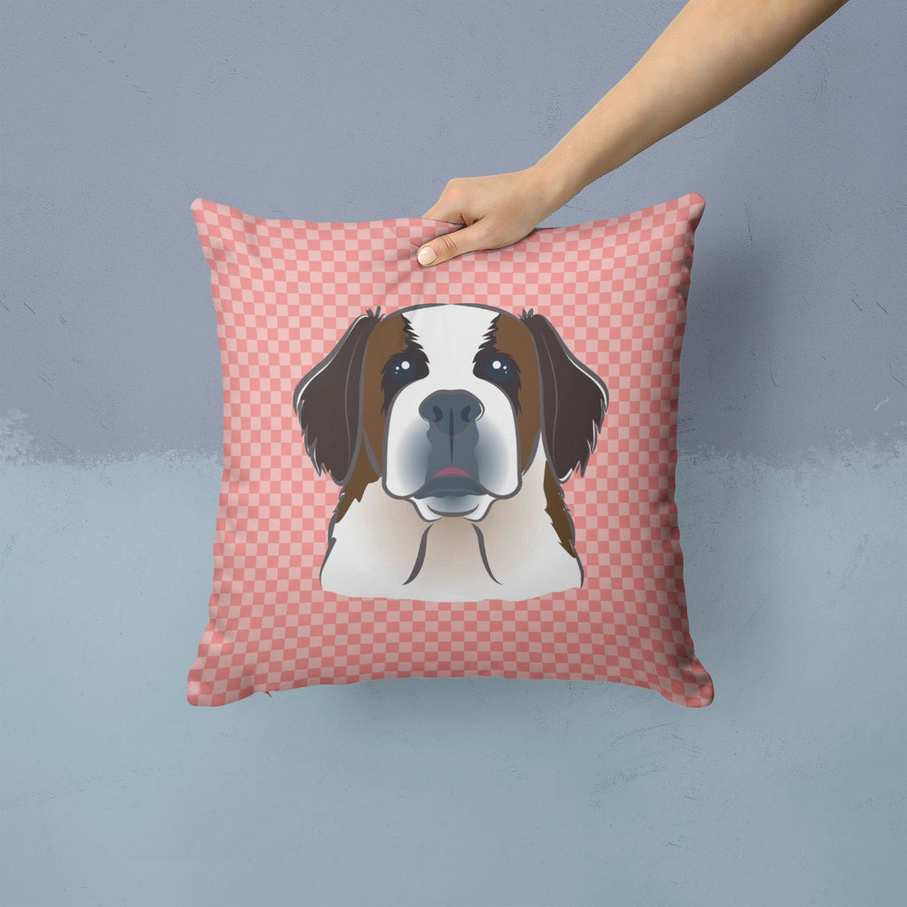 Checkerboard Pink Saint Bernard Decorative Throw Pillow 14x14 Indoor Outdoor Accent Cushion, Fabric Cover with Insert for Sofa, Bed, Porch & Living Room