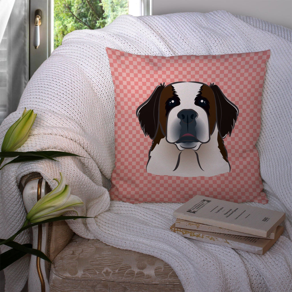 Checkerboard Pink Saint Bernard Decorative Throw Pillow 14x14 Indoor Outdoor Accent Cushion, Fabric Cover with Insert for Sofa, Bed, Porch & Living Room