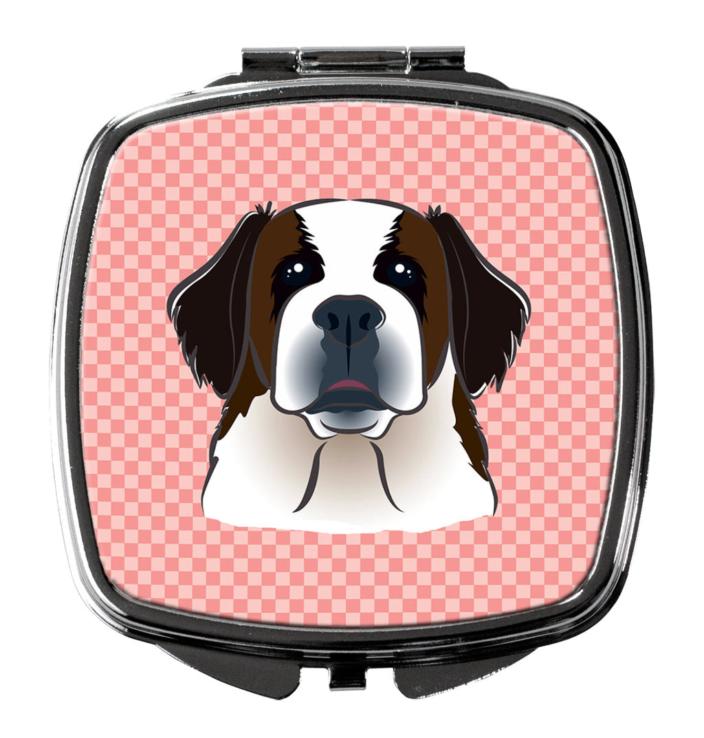 Checkerboard Pink Saint Bernard Compact Mirror Decorative Travel Makeup Mirror for Women Girls Gifts Pocket Makeup Mirror Folding Handheld