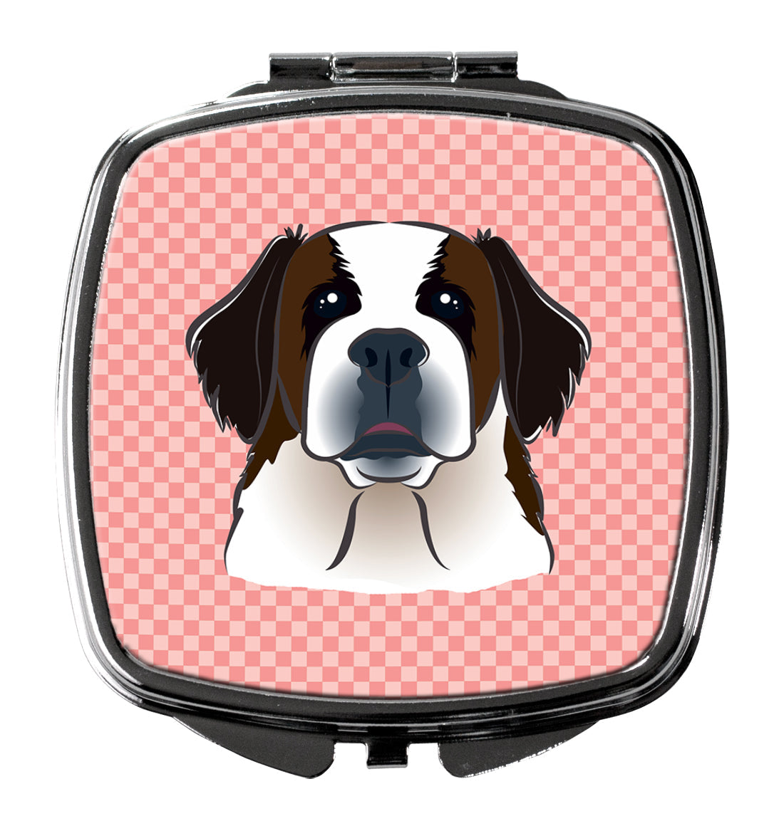 Checkerboard Pink Saint Bernard Compact Mirror Decorative Travel Makeup Mirror for Women Girls Gifts Pocket Makeup Mirror Folding Handheld