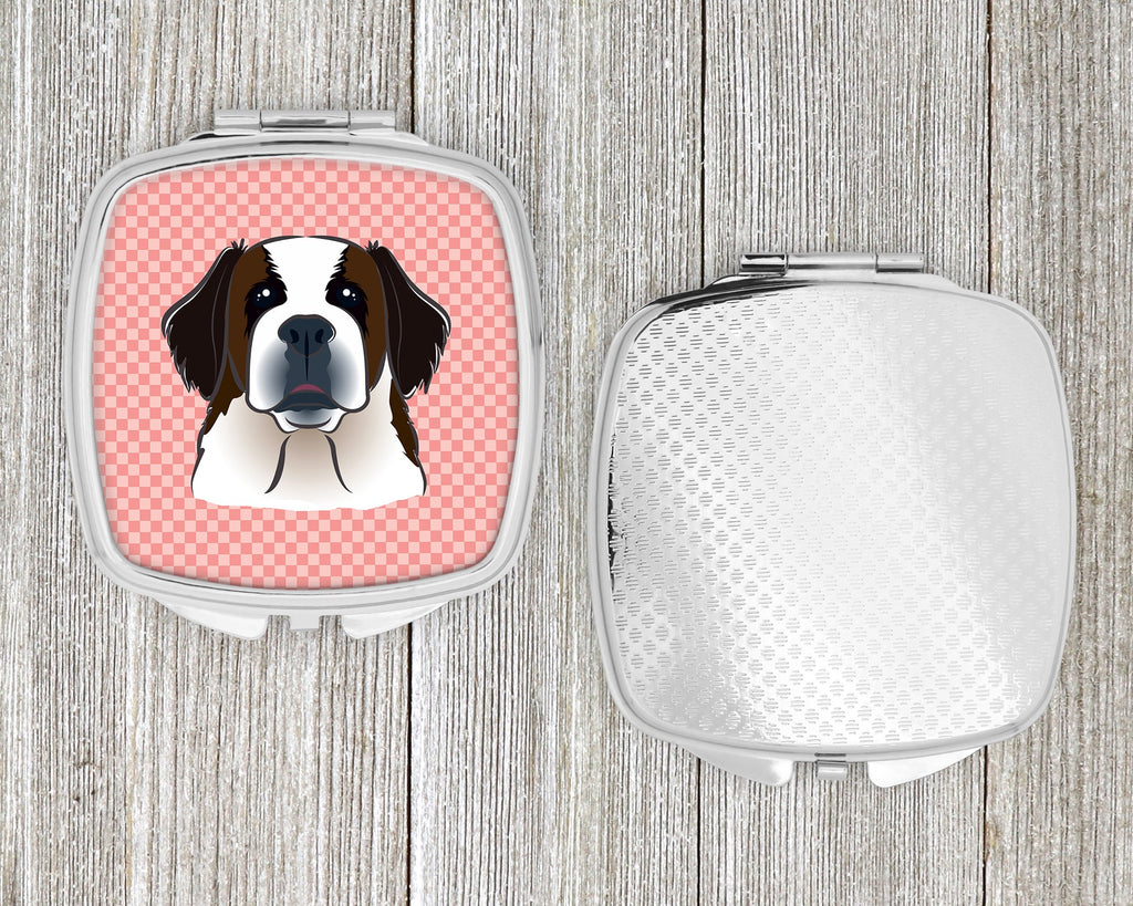 Checkerboard Pink Saint Bernard Compact Mirror Decorative Travel Makeup Mirror for Women Girls Gifts Pocket Makeup Mirror Folding Handheld