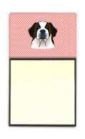 Checkerboard Pink Saint Bernard Watercolor Sticky Note Holder Refillable Dispenser Desk Accessory 3x3 Pad Gift