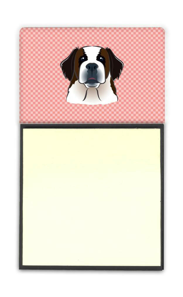 Checkerboard Pink Saint Bernard Watercolor Sticky Note Holder Refillable Dispenser Desk Accessory 3x3 Pad Gift