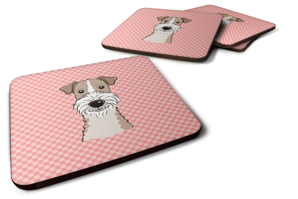 Checkerboard Pink Wire Haired Fox Terrier Foam Coasters Set of 4 Cup Coasters for Indoor Outdoor, Tabletop Protection, Anti Slip, Mouse pad Material