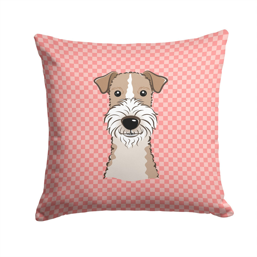 Checkerboard Pink Wire Haired Fox Terrier Decorative Throw Pillow 14x14 Indoor Outdoor Accent Cushion, Fabric Cover with Insert for Sofa, Bed, Porch & Living Room