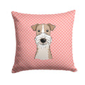 Checkerboard Pink Wire Haired Fox Terrier Decorative Throw Pillow 14x14 Indoor Outdoor Accent Cushion, Fabric Cover with Insert for Sofa, Bed, Porch & Living Room