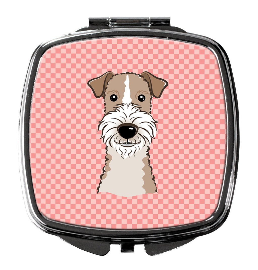 Checkerboard Pink Wire Haired Fox Terrier Compact Mirror Decorative Travel Makeup Mirror for Women Girls Gifts Pocket Makeup Mirror Folding Handheld