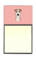 Checkerboard Pink Wire Haired Fox Terrier Watercolor Sticky Note Holder Refillable Dispenser Desk Accessory 3x3 Pad Gift