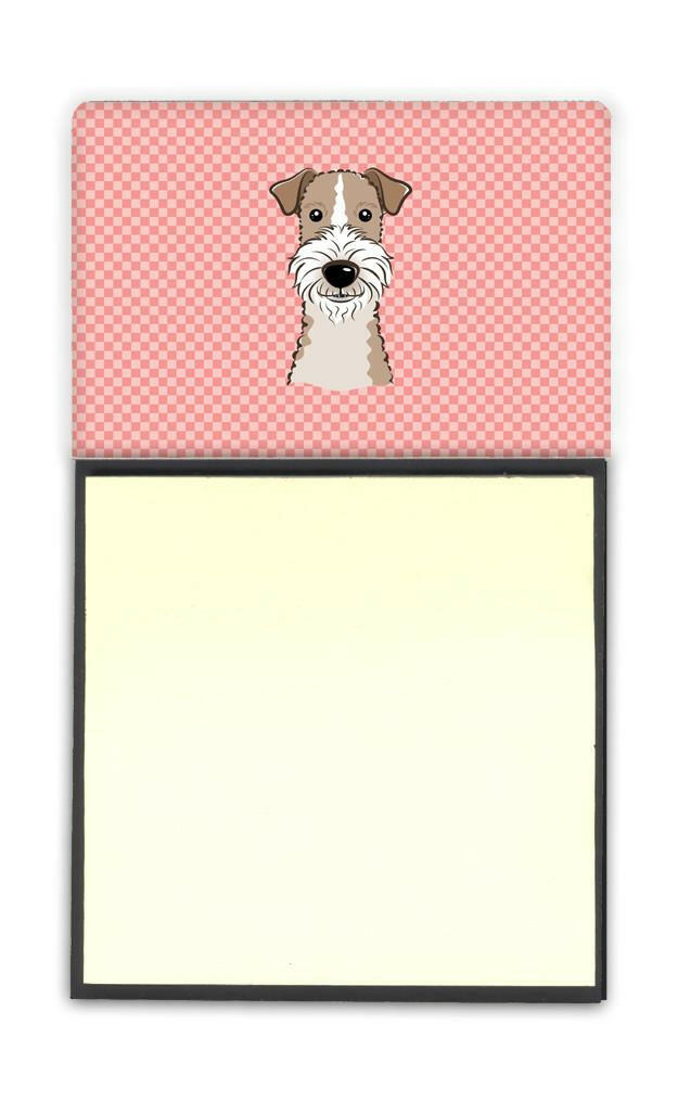 Checkerboard Pink Wire Haired Fox Terrier Watercolor Sticky Note Holder Refillable Dispenser Desk Accessory 3x3 Pad Gift