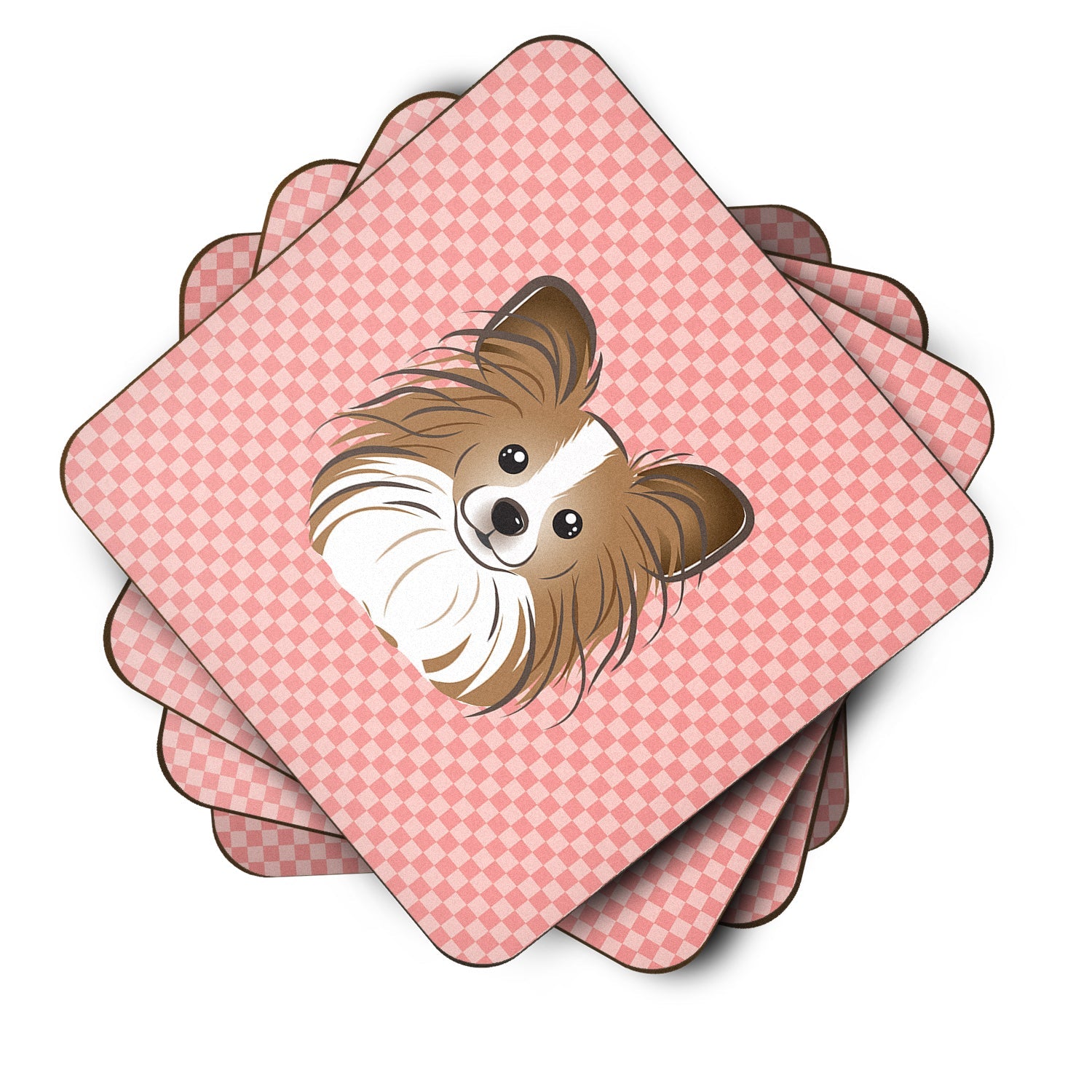 Checkerboard Pink Papillon Foam Coasters Set of 4 Cup Coasters for Indoor Outdoor, Tabletop Protection, Anti Slip, Mouse pad Material