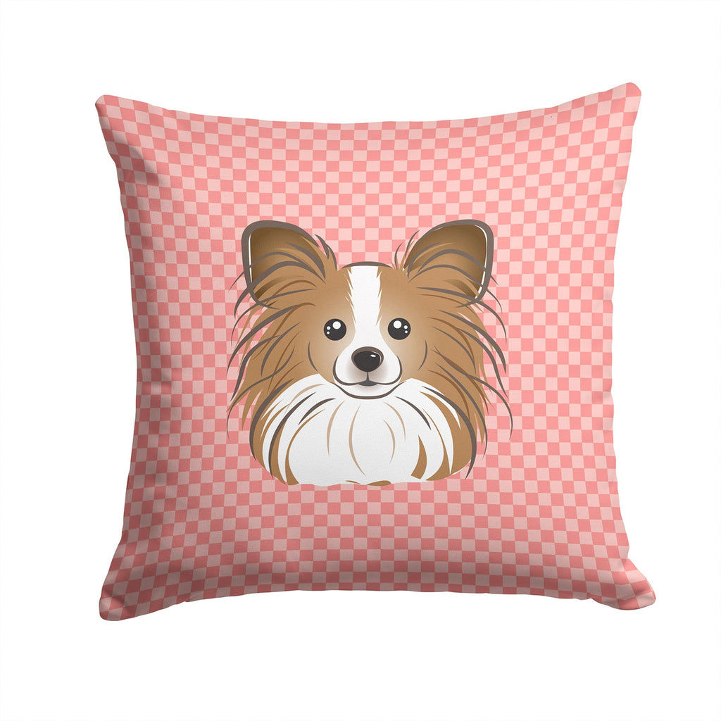 Checkerboard Pink Papillon Decorative Throw Pillow 14x14 Indoor Outdoor Accent Cushion, Fabric Cover with Insert for Sofa, Bed, Porch & Living Room